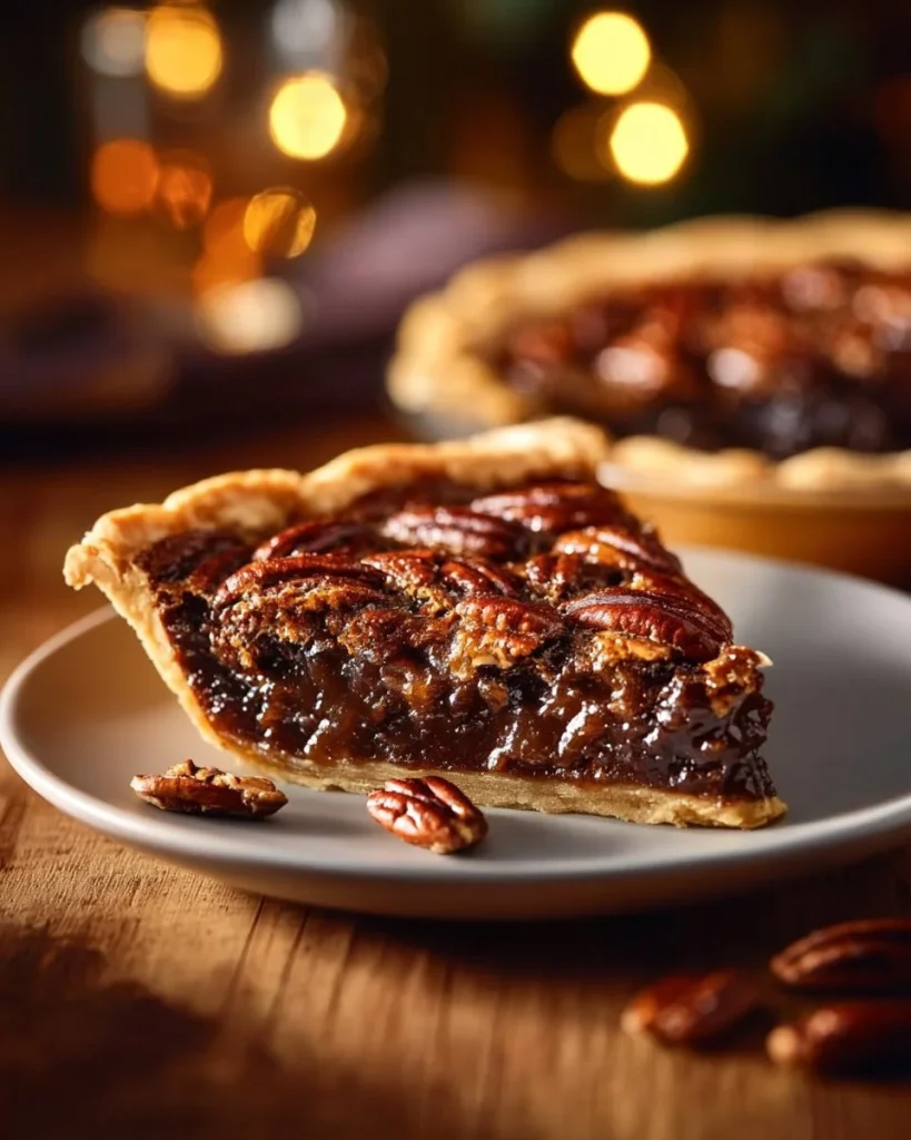 Delicious Texas chocolate pecan pie topped with pecans and chocolate glaze