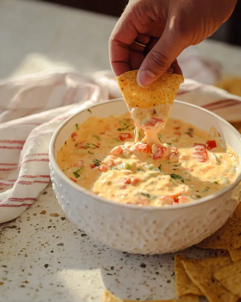 Delicious homemade white queso served with tortilla chips