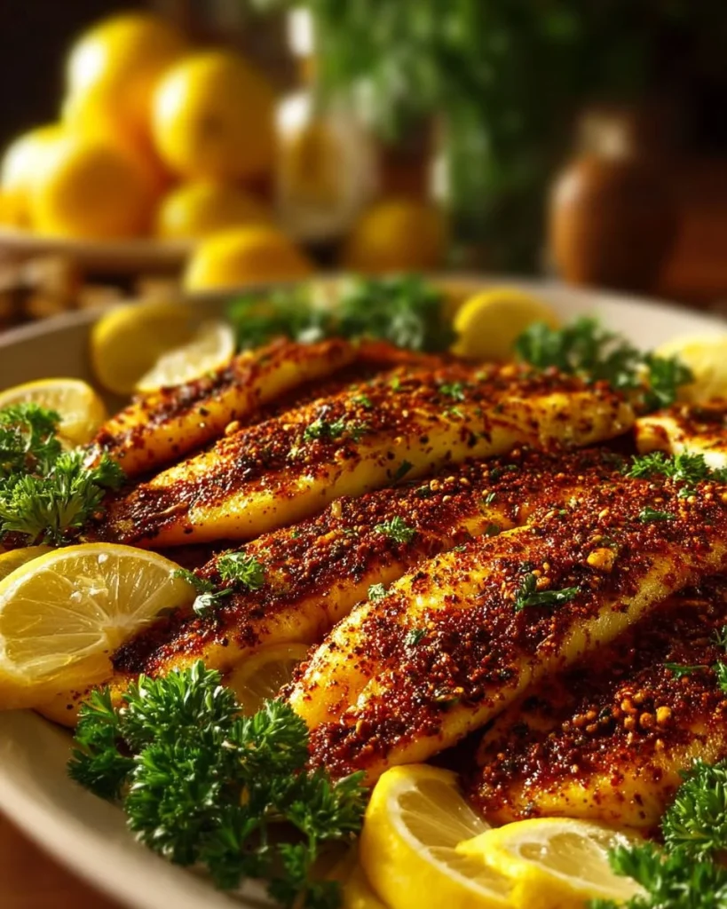 Zesty lemon butter fish fillets garnished with herbs