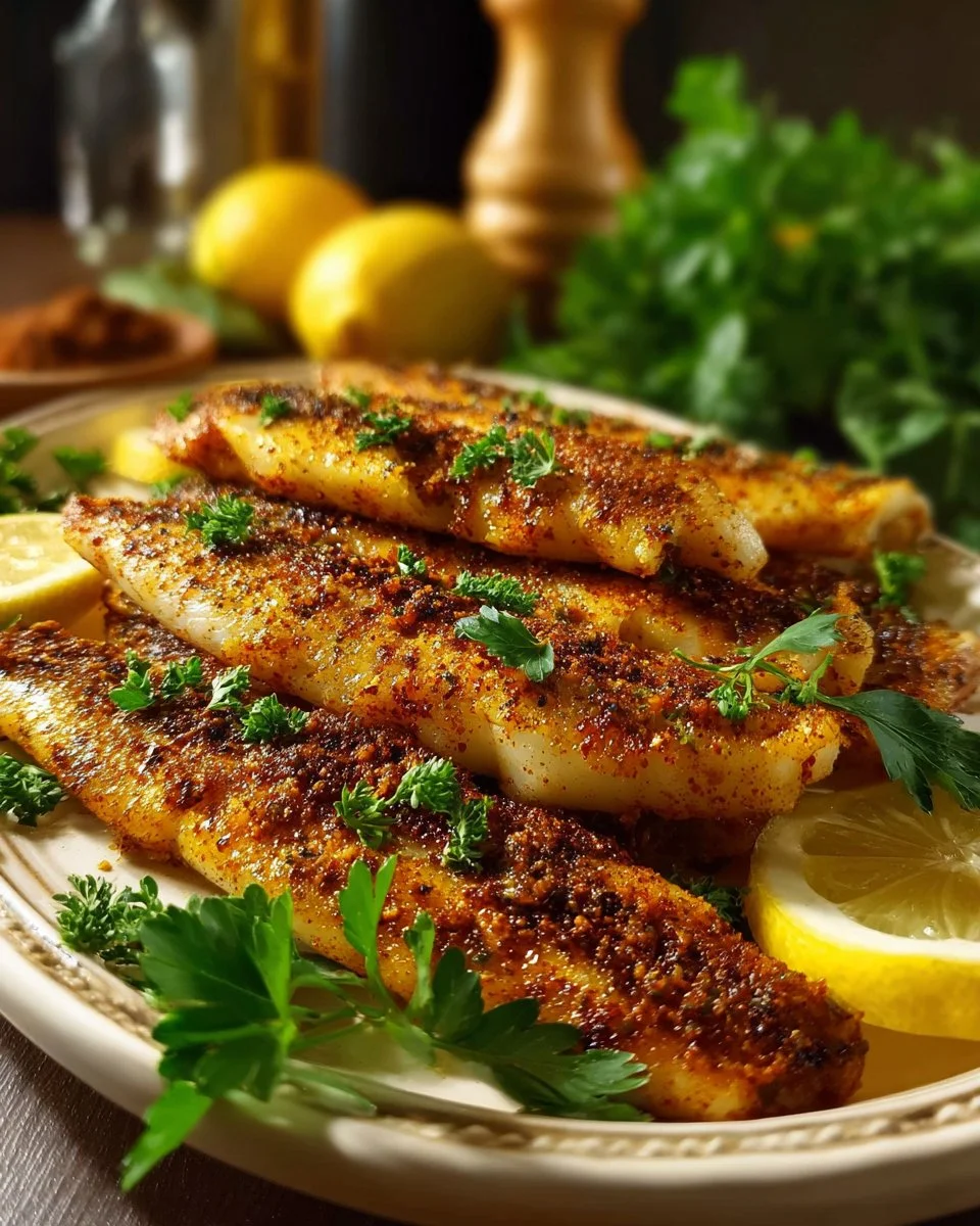 Zesty lemon butter fish fillets garnished with fresh herbs