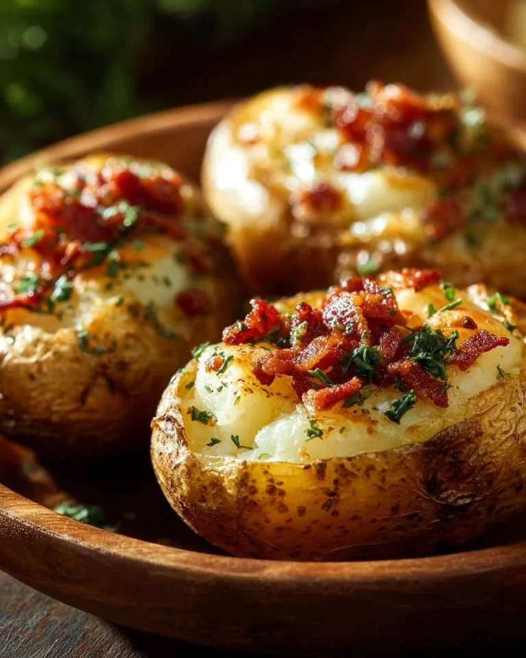 Crispy air fryer baked potatoes ready to serve, showcasing golden skin and fluffy interior.