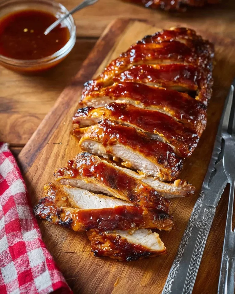 Delicious Air Fryer BBQ Chicken served on a plate with sauce and herbs.
