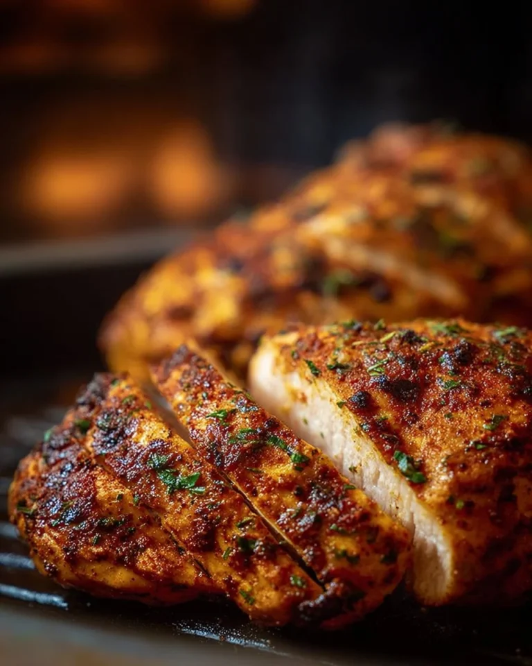 Juicy air fryer chicken breast served with vegetables on a plate