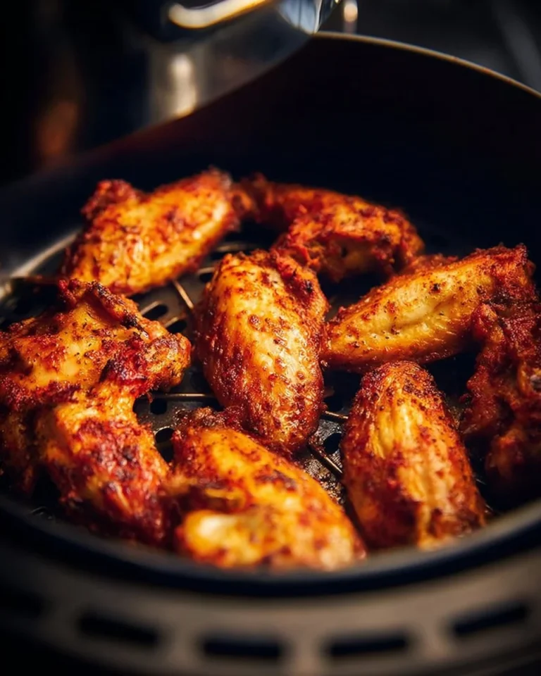 Crispy air fryer chicken wings served with a side of dipping sauce.