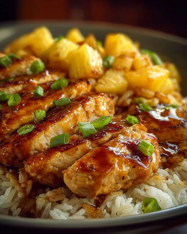Delicious Airfryer Pineapple Chicken served with rice