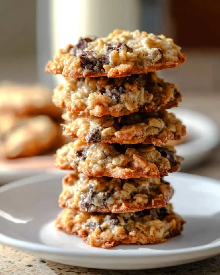 Chocolate almond joy cookies with coconut and almonds on a plate