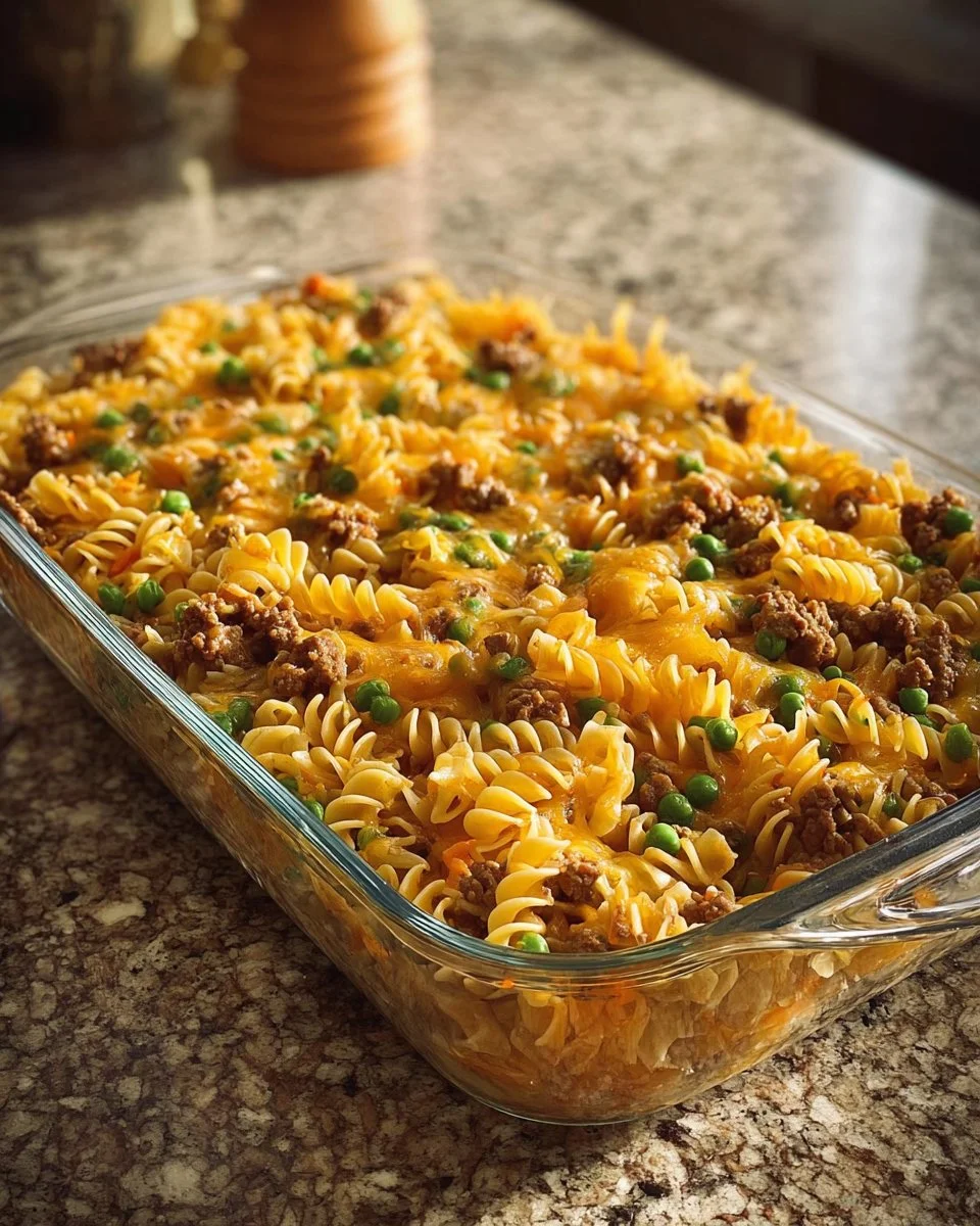 Amish Sunday Savior Casserole with layers of ingredients baked to perfection