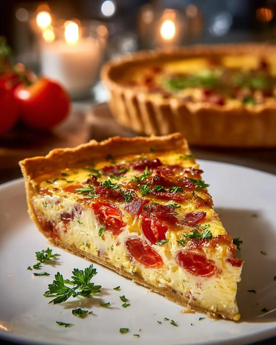 Delicious Bacon Onion Tomato Pie fresh from the oven