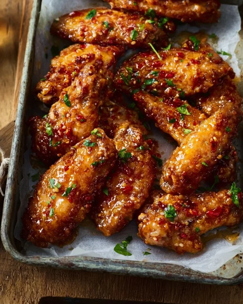Plate of delicious Bang Bang Chicken garnished with fresh herbs