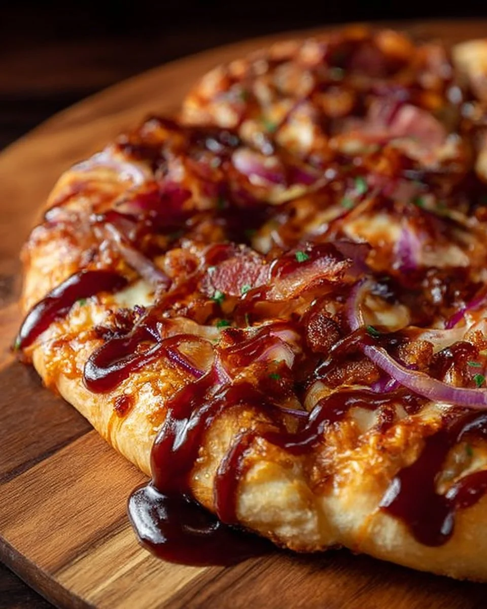 Barbecue bacon pizza with smoky sauce and crispy bacon topping