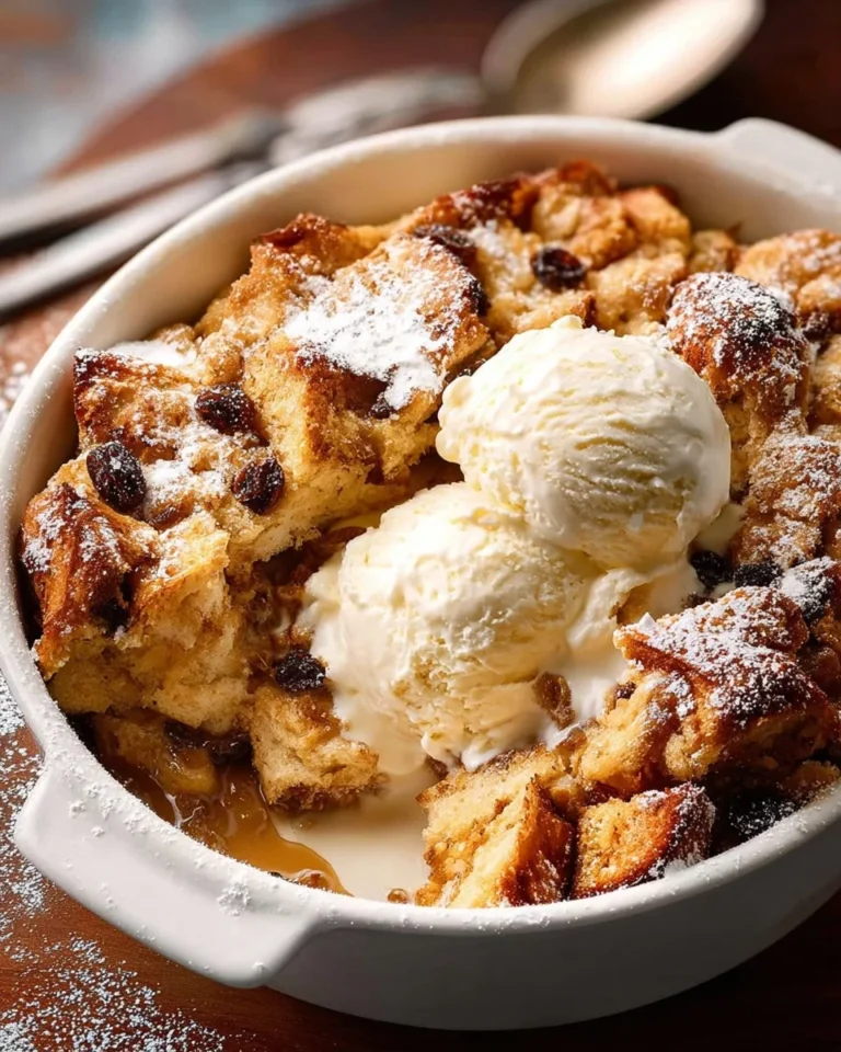 Delicious homemade Bread and Butter Pudding served in a bowl