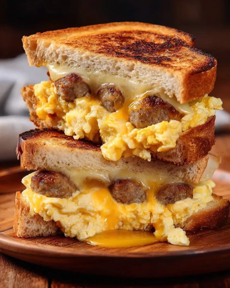 Delicious Breakfast Grilled Cheese sandwich with melted cheese and crispy bread.