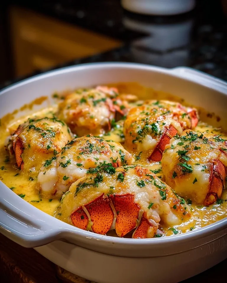 Delicious broiled lobster topped with creamy garlic butter sauce
