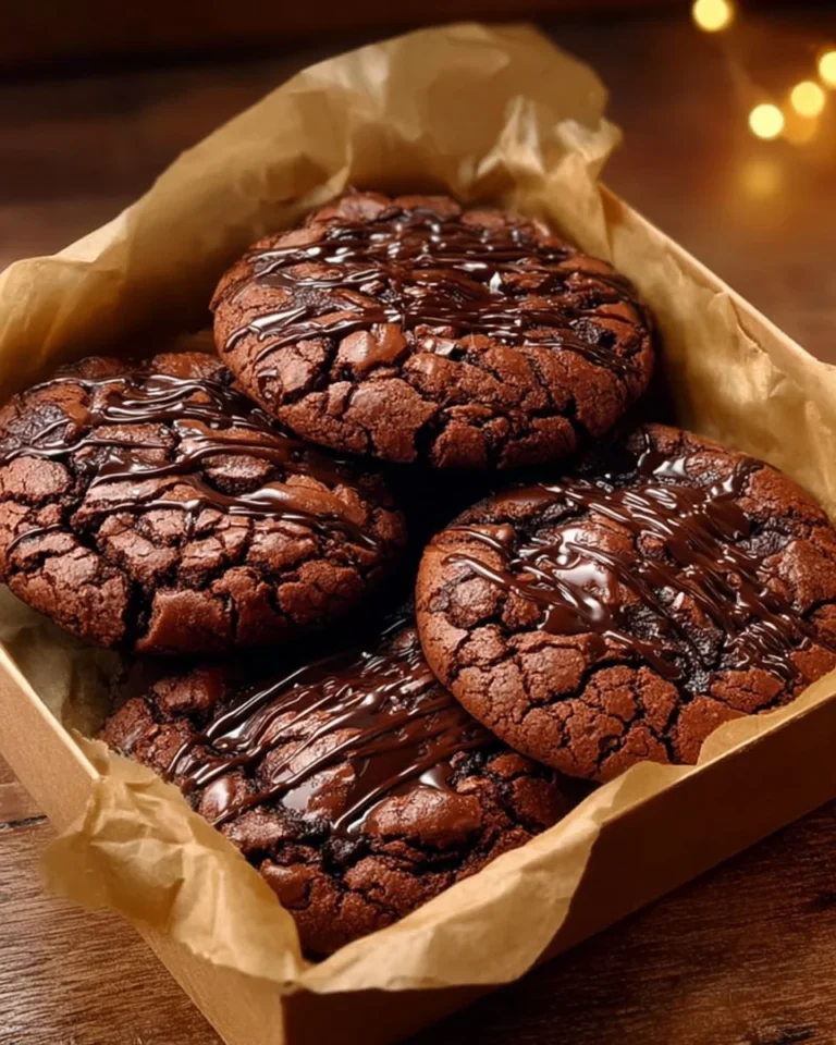 Baked brownie mix cookies topped with chocolate chips on a cooling rack.