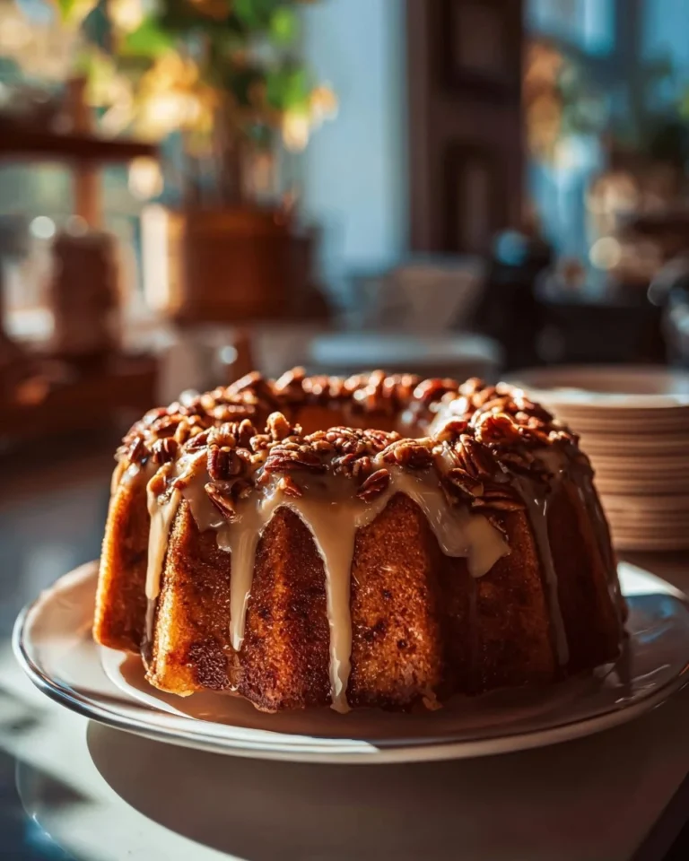 Delicious slice of Butter Pecan Pound Cake topped with pecans