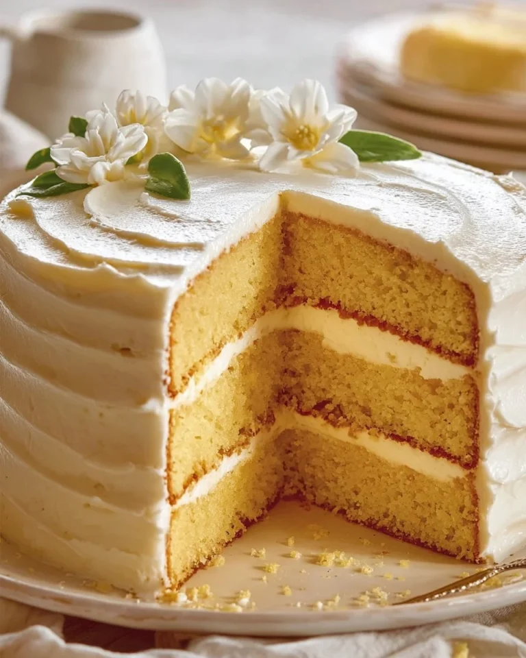 Moist buttermilk cake with smooth buttercream frosting on a decorative plate