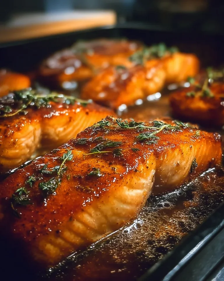 Cajun Honey Butter Salmon served on a plate with herbs and spices