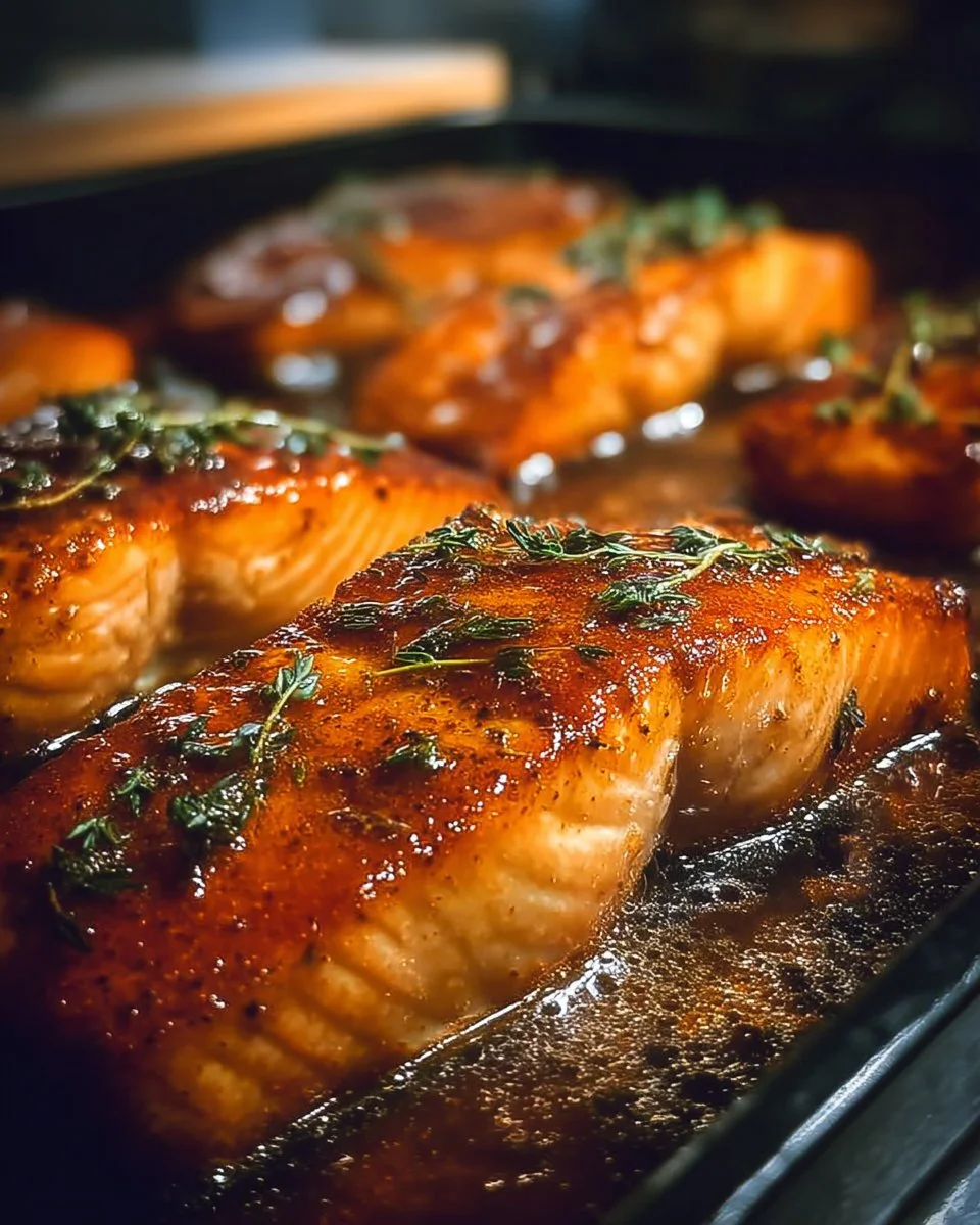 Cajun Honey Butter Salmon served on a plate with herbs and spices
