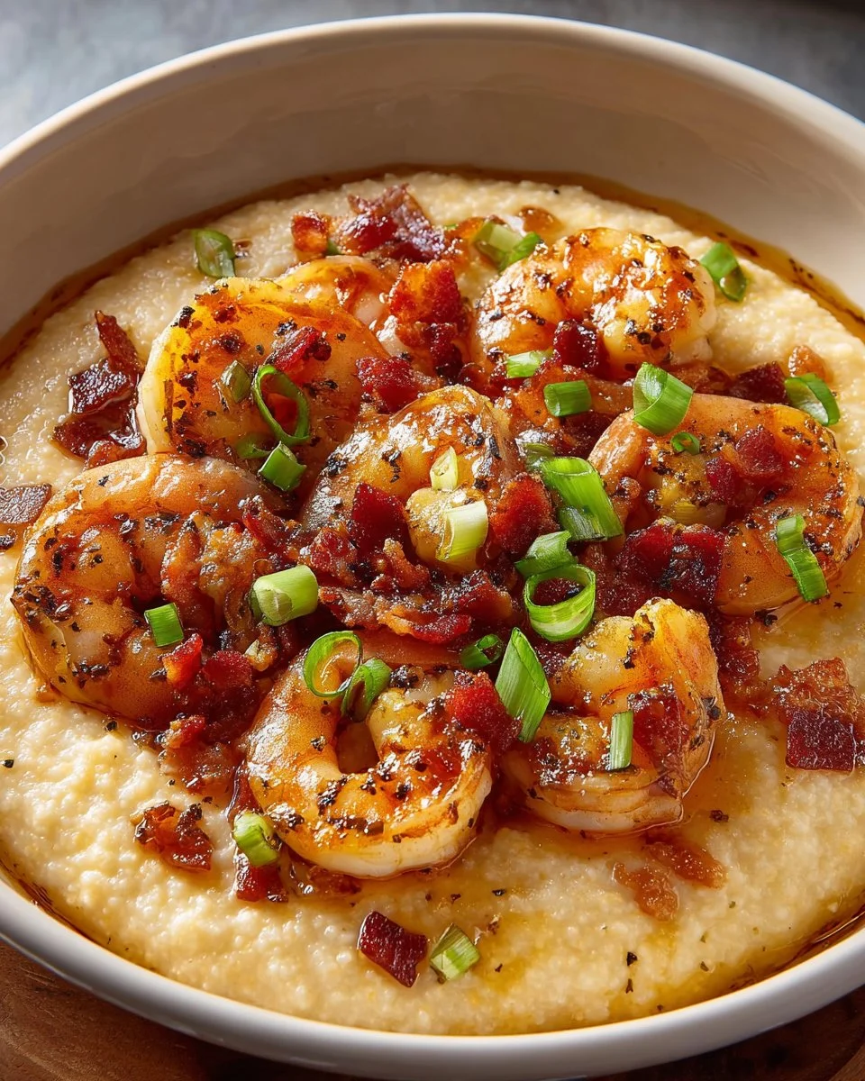 Delicious Cajun New Orleans shrimp grits served in a bowl