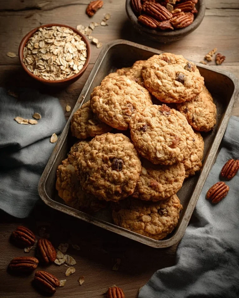Freshly baked Caramel Pecan Oatmeal Cookies on a cooling rack
