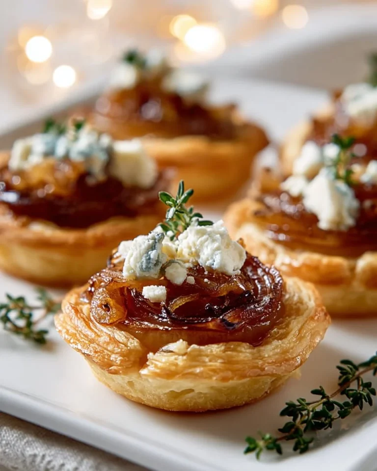 Caramelized Shallot & Feta Tartlets topped with spicy honey crunch