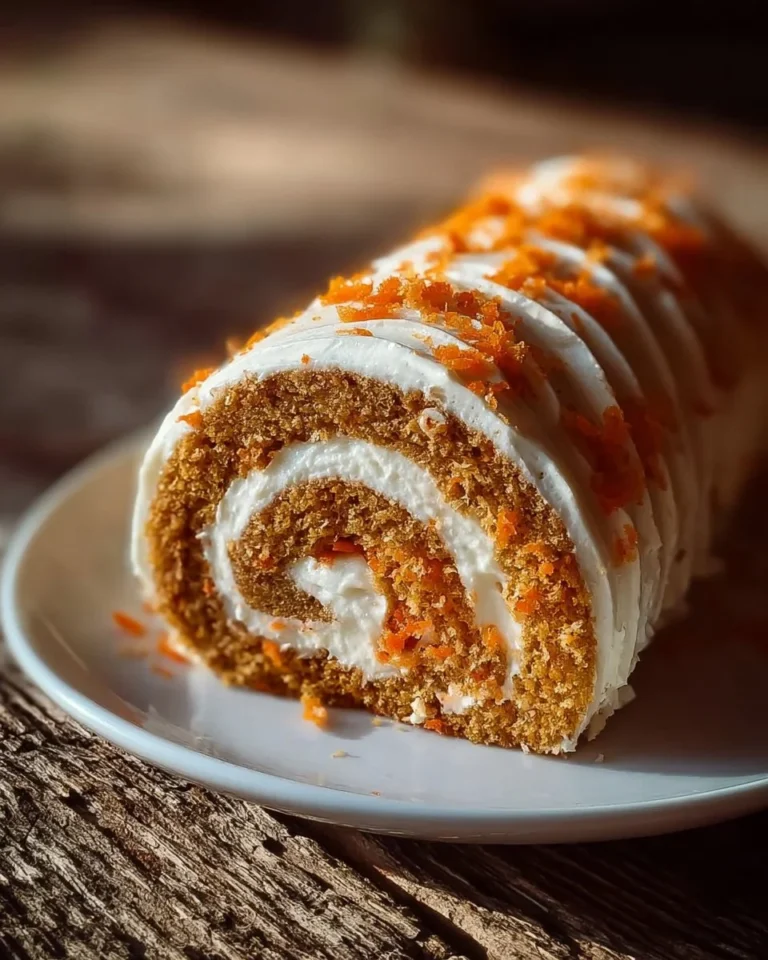Delicious Carrot Cake Roll with Cream Cheese Frosting Filling on a plate
