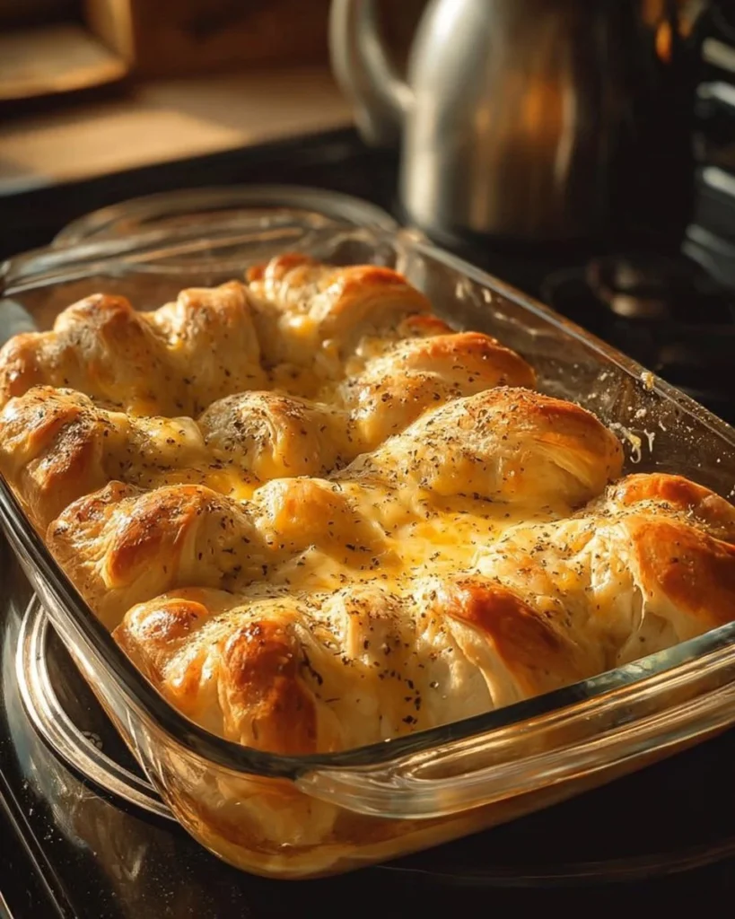 Cheesy Chicken Biscuit Casserole served in a baking dish
