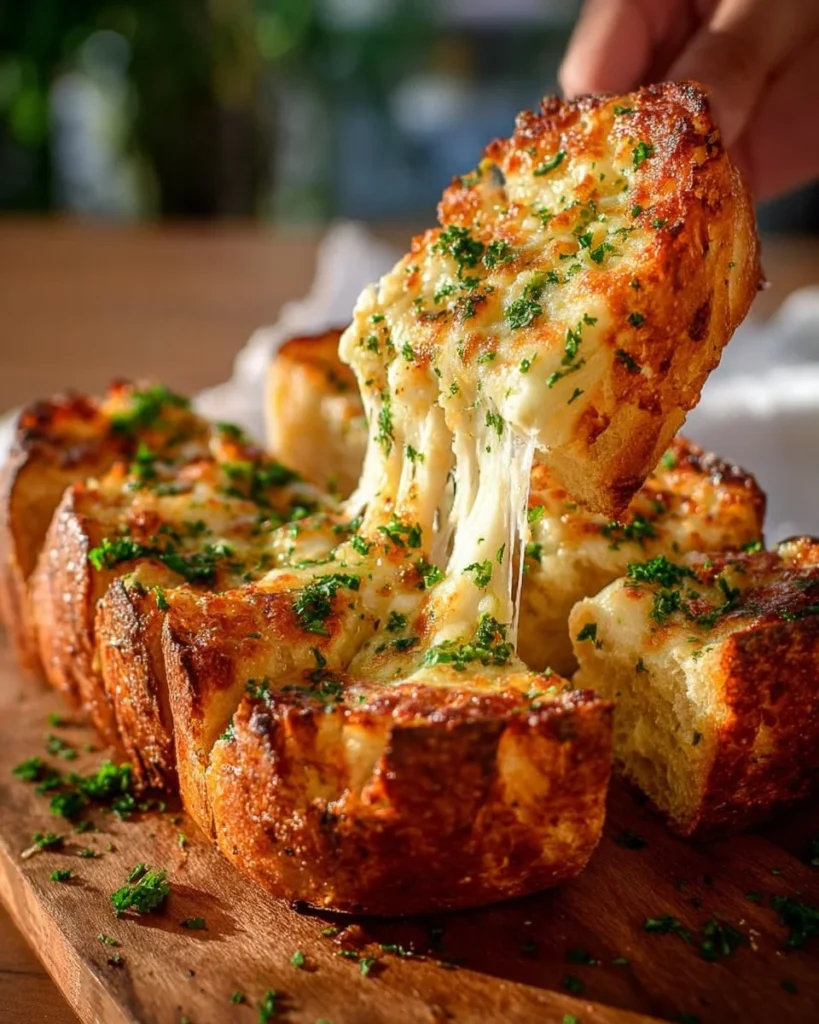Freshly baked Cheesy Garlic Bread with melted cheese and garlic butter