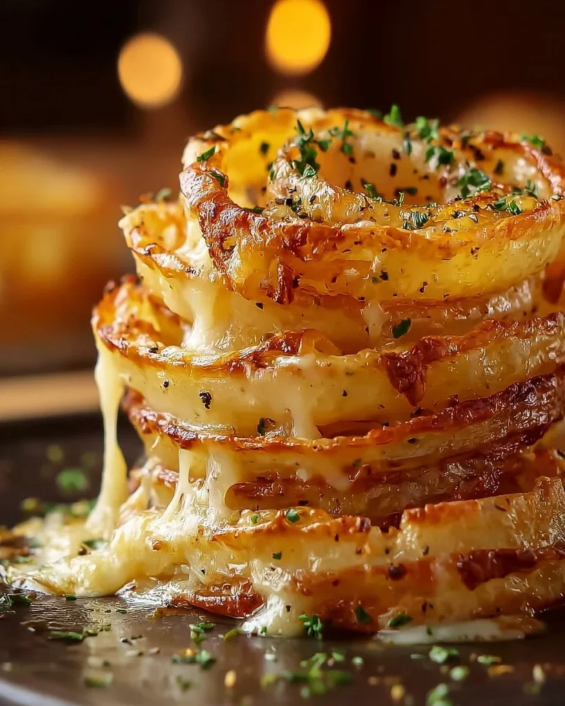 Cheesy Tennessee onions twist recipe served with herbs and cheese