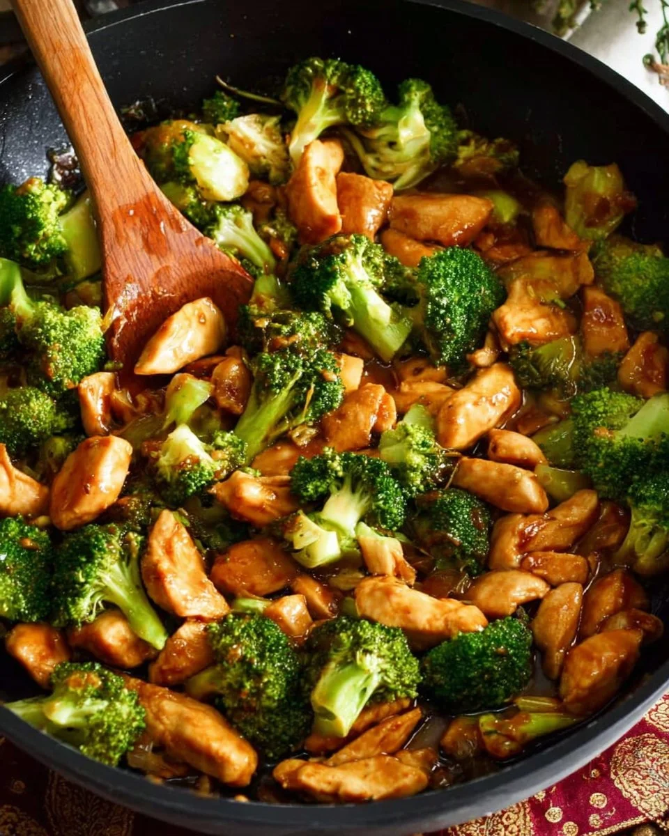 Chicken broccoli stir fry with colorful vegetables in a bowl