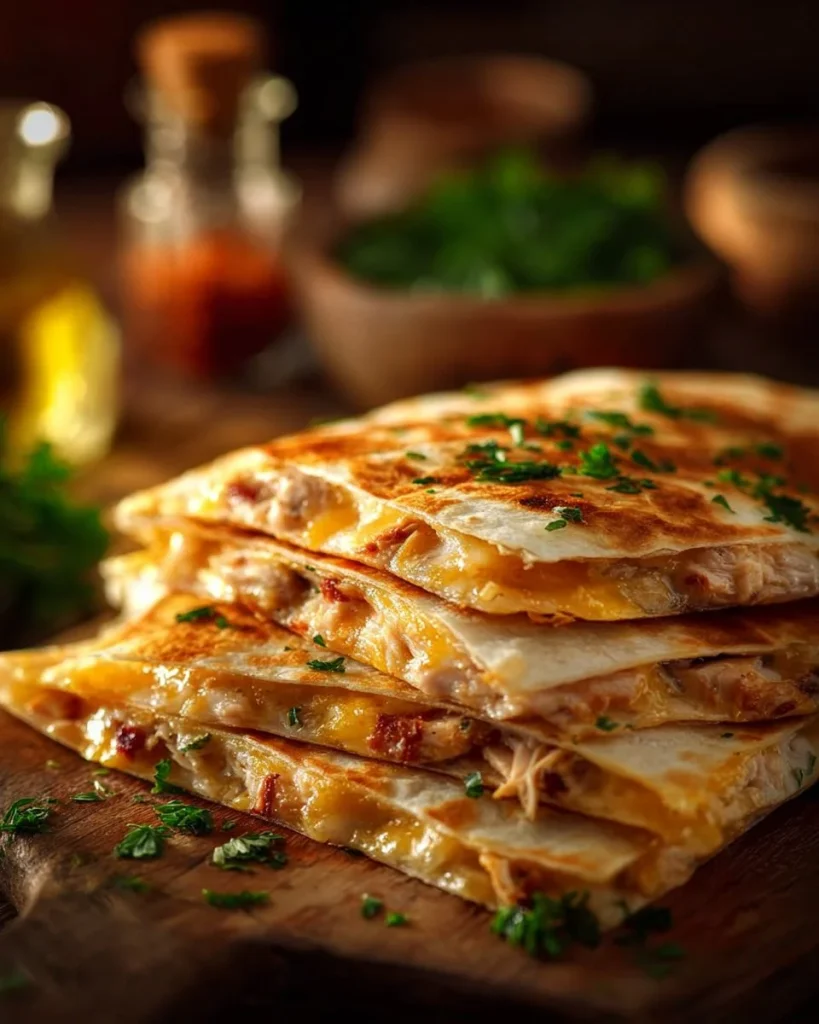 Delicious Chicken Bacon Ranch Quesadillas with chicken, bacon, and ranch dressing