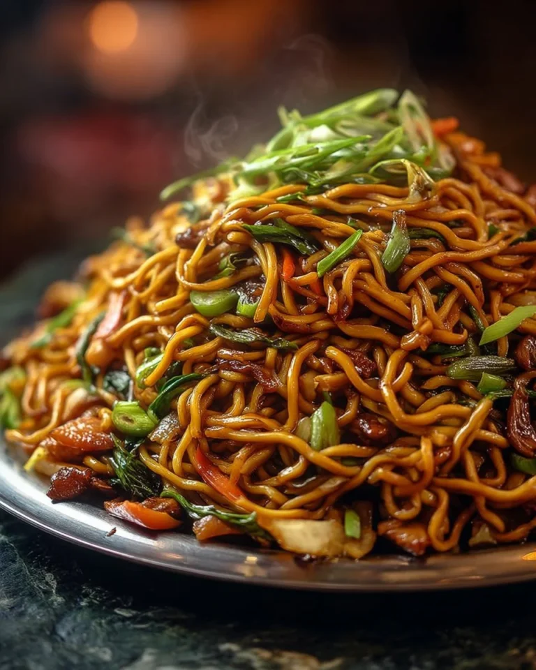 Delicious Chicken Chow Mein topped with savory chow mein sauce