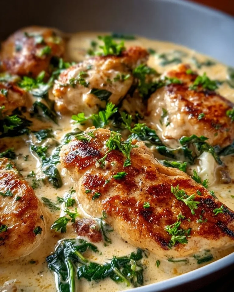 Delicious Chicken Florentine dish served on a plate with spinach and cream sauce