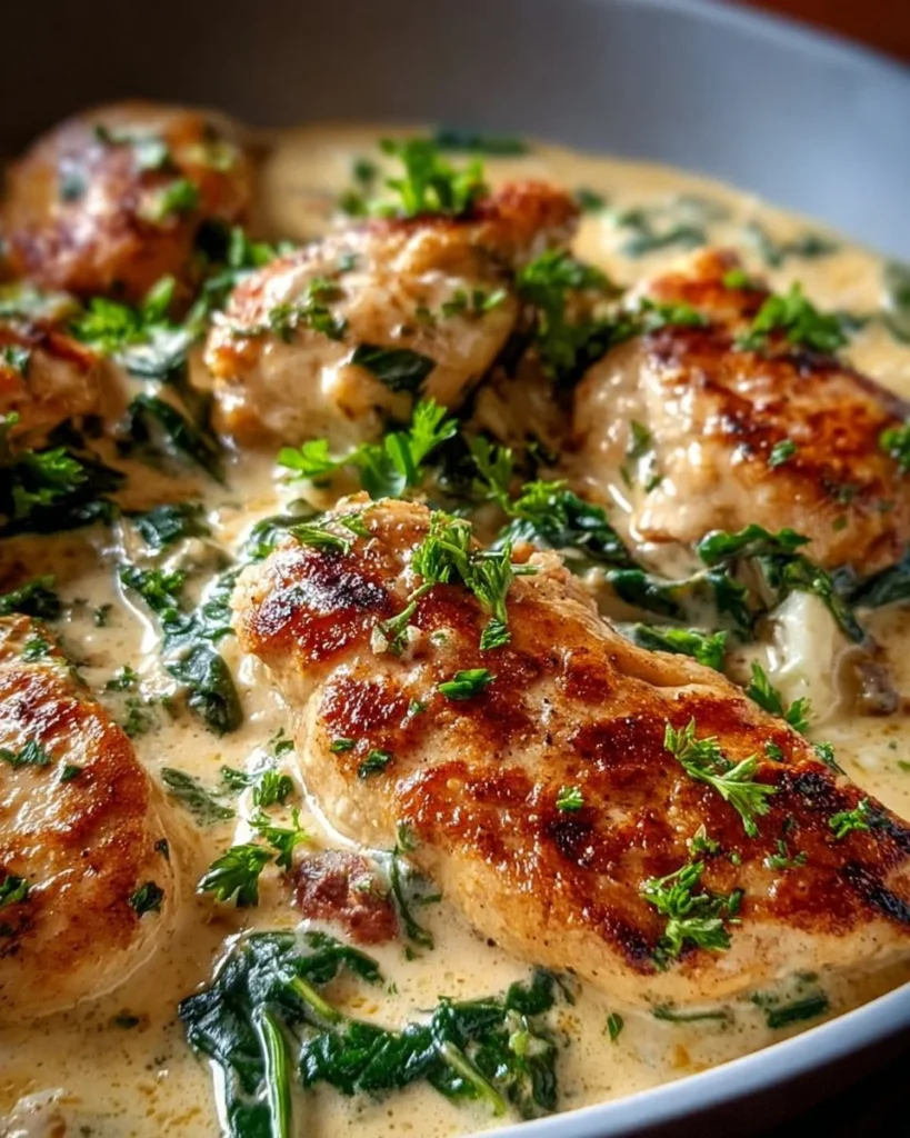 Delicious Chicken Florentine dish served on a plate with spinach and cream sauce