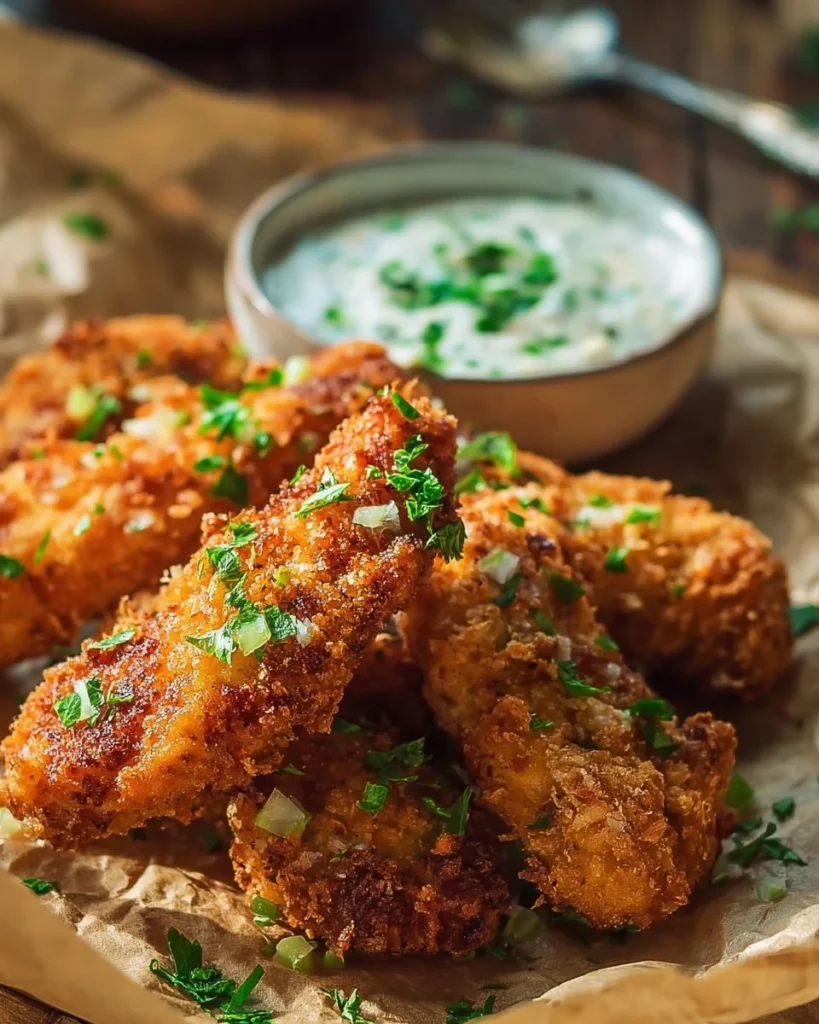 Crispy Chicken Fried Steak Fingers served with a side of gravy