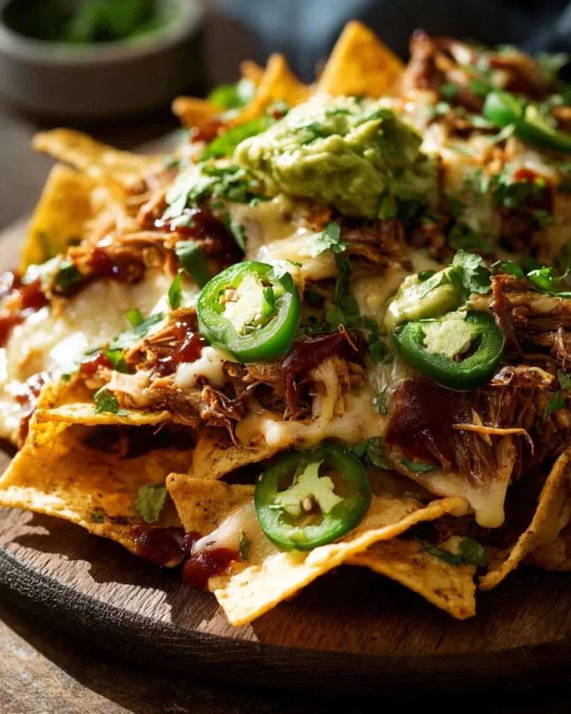 Delicious Chicken Nachos topped with cheese, jalapenos, and salsa