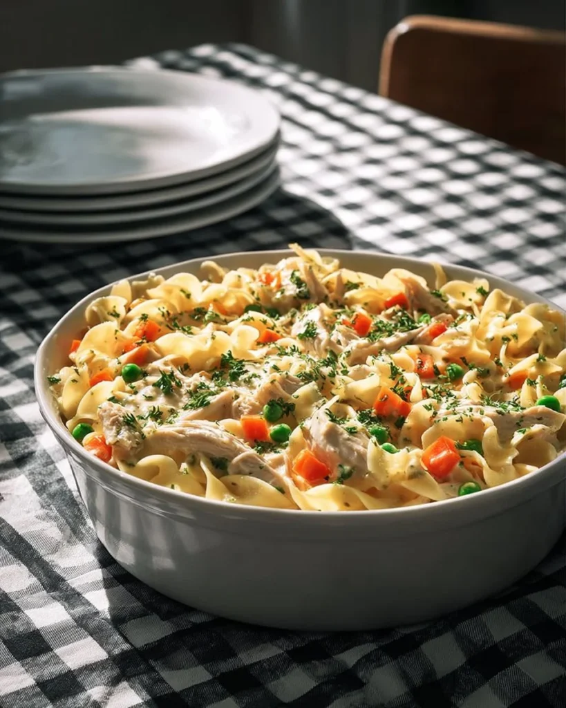Delicious Chicken Noodle Casserole baked with tender chicken and noodles.