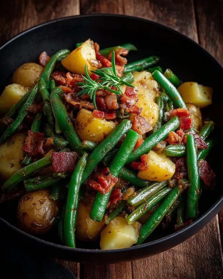 Country Ranch green beans and potatoes dish, beautifully presented on a plate.