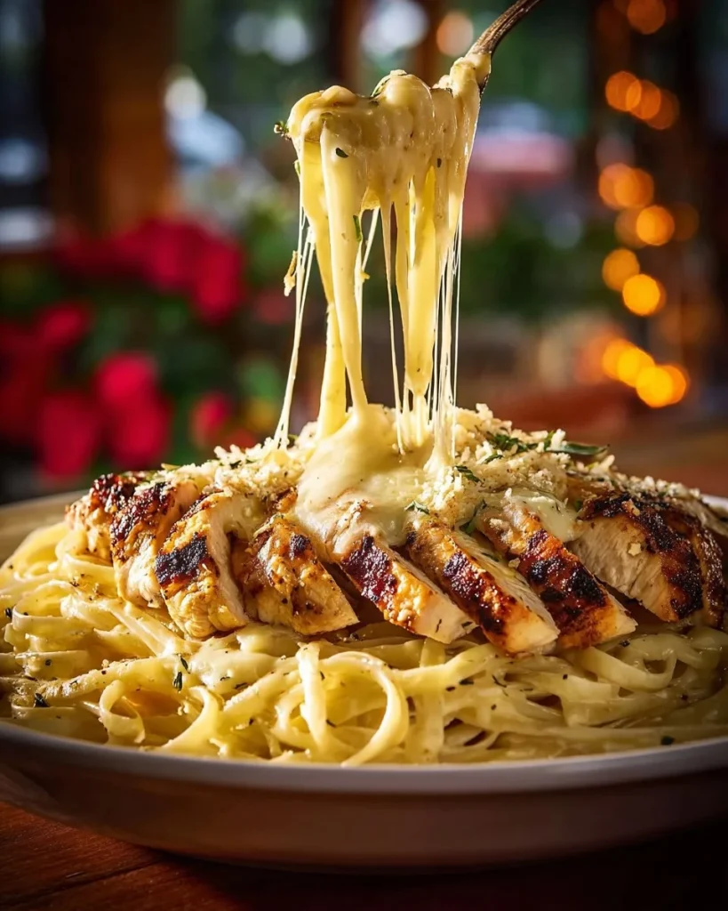 Creamy Cajun chicken linguine with garlic mozzarella sauce served in a bowl