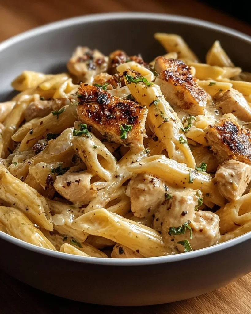 Creamy Cajun Chicken Pasta served in a bowl with herbs and spices