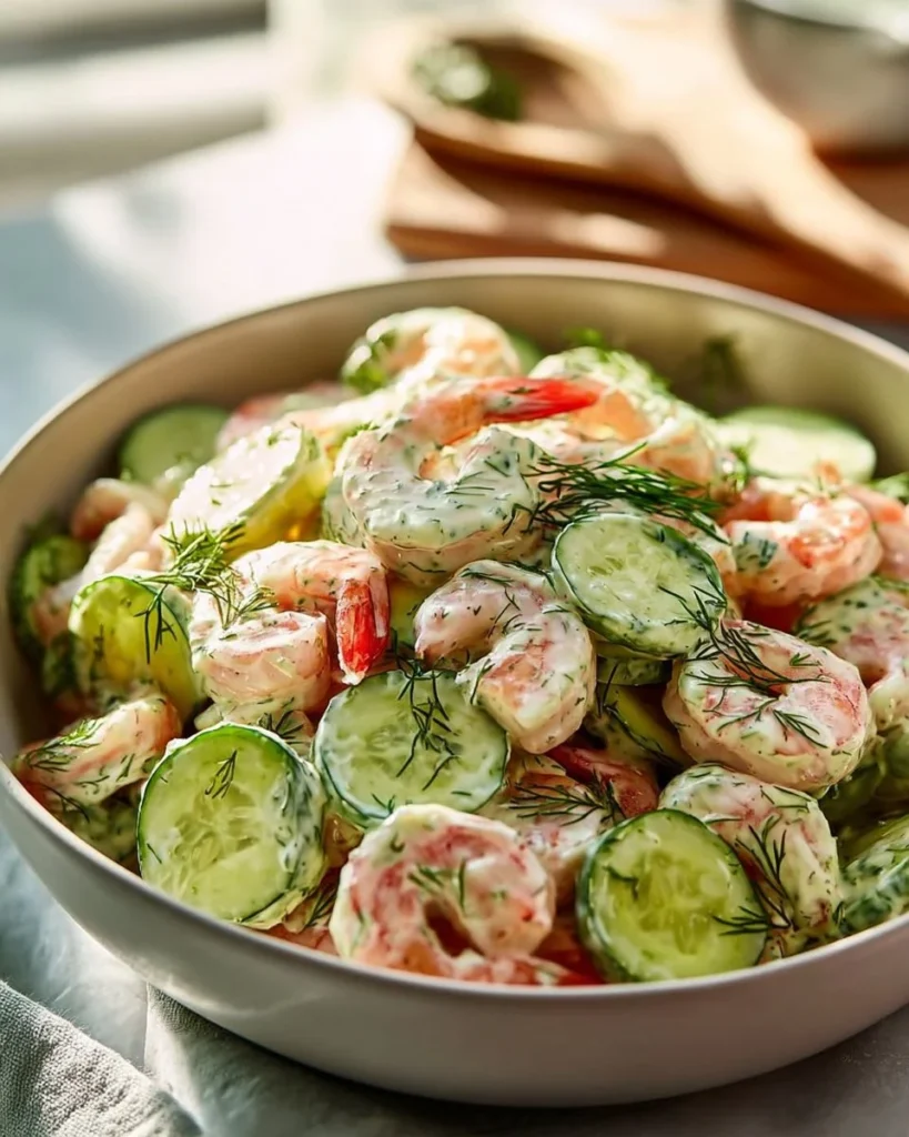 Creamy Cucumber Shrimp Salad with fresh ingredients