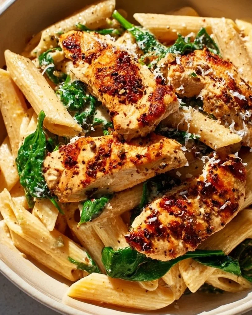 Creamy Garlic Parmesan Chicken Pasta garnished with parsley on a plate