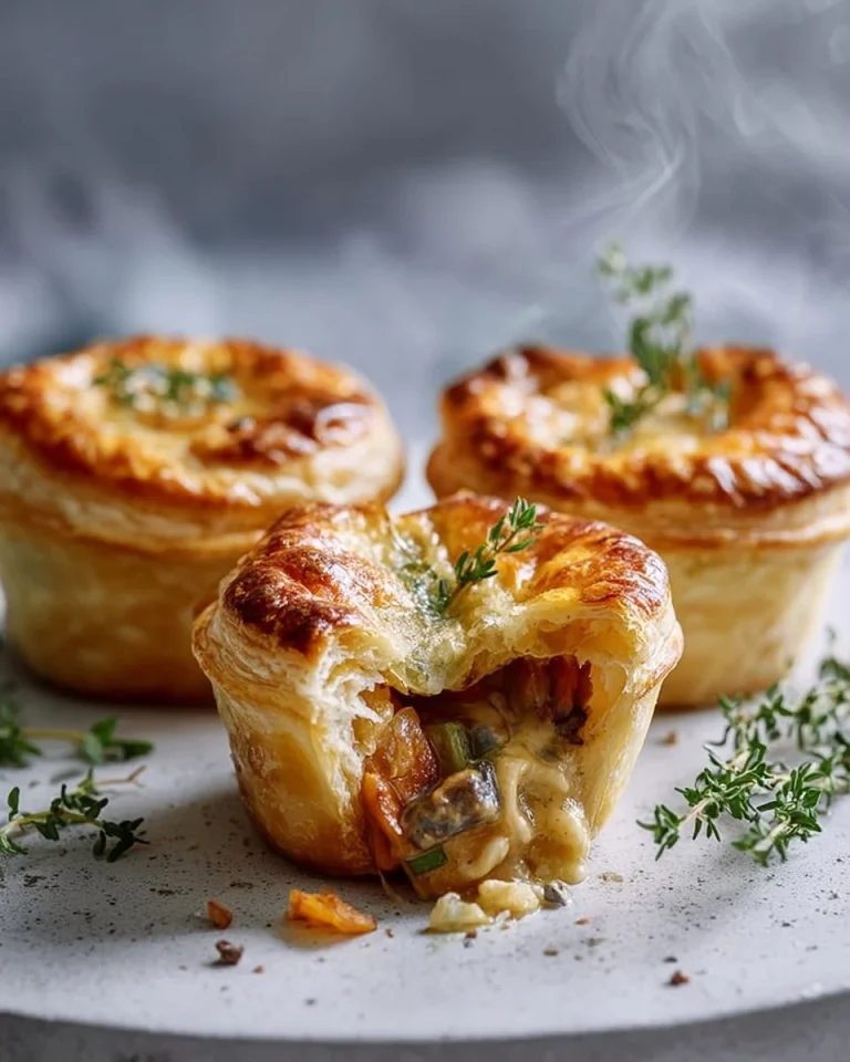 Creamy leek and mushroom mini pies topped with Gruyère cheese