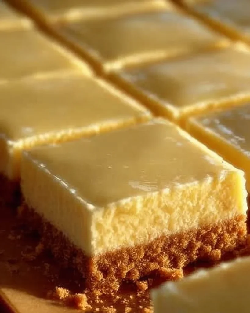 Delicious creamy lemon squares topped with powdered sugar and lemon zest