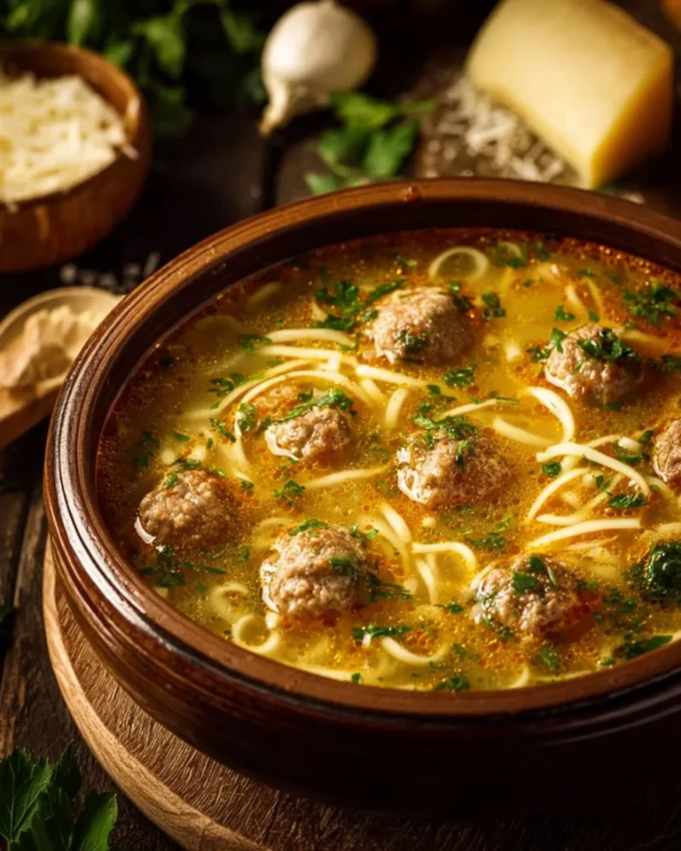 Creamy Parmesan Italian sausage soup with ditalini pasta in a bowl