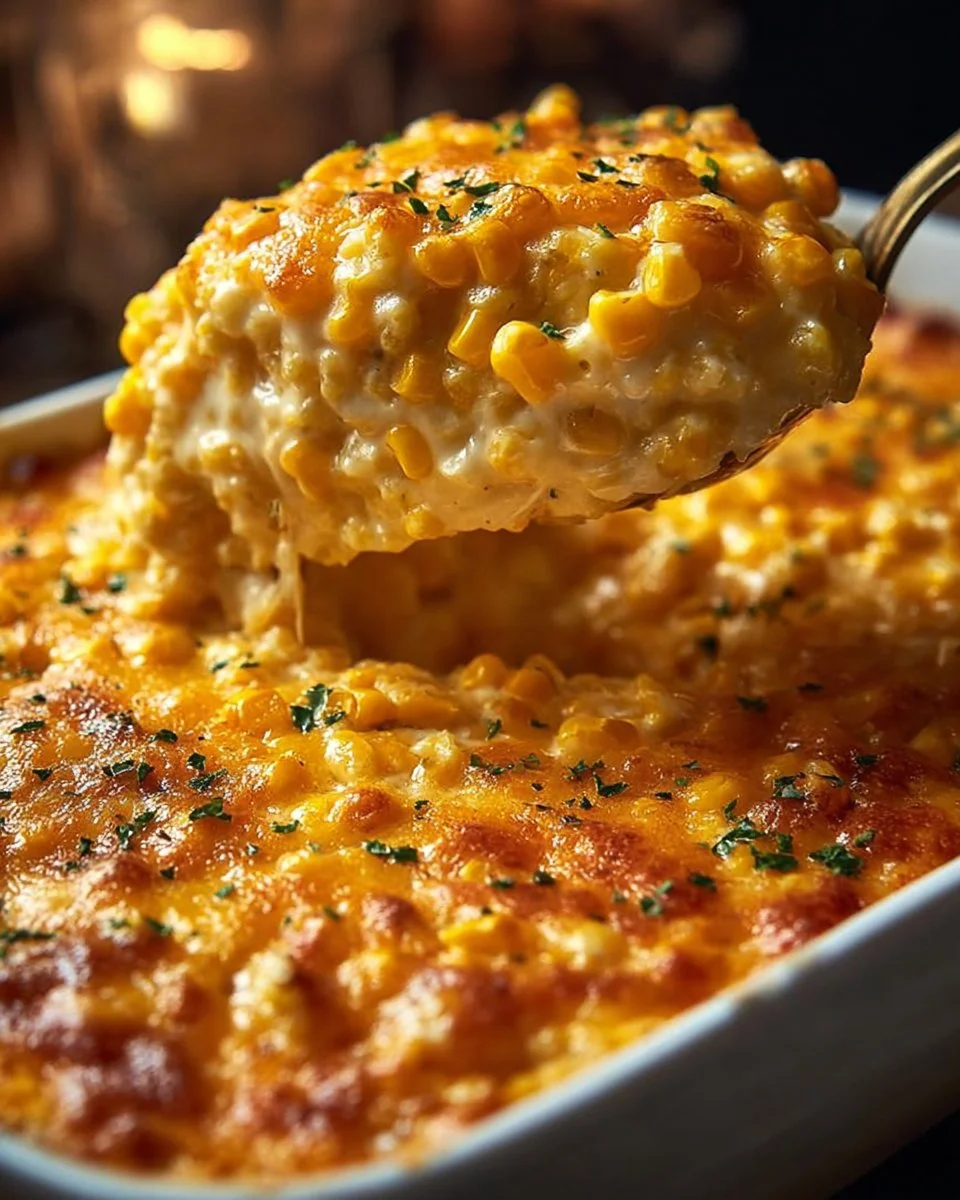 Creamy slow cooker corn dish served in a rustic bowl