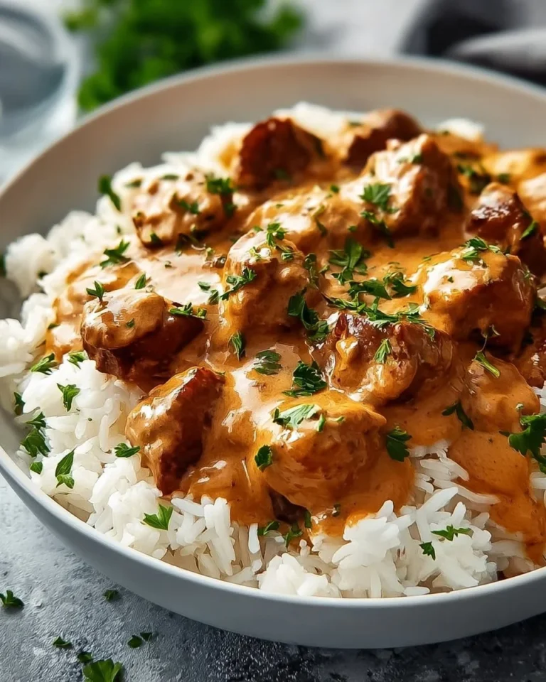 Creamy smothered chicken served with rice, a delicious comfort food dish