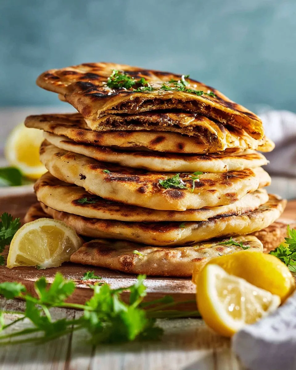 Crispy Arayes, Lebanese meat stuffed pita served on a plate