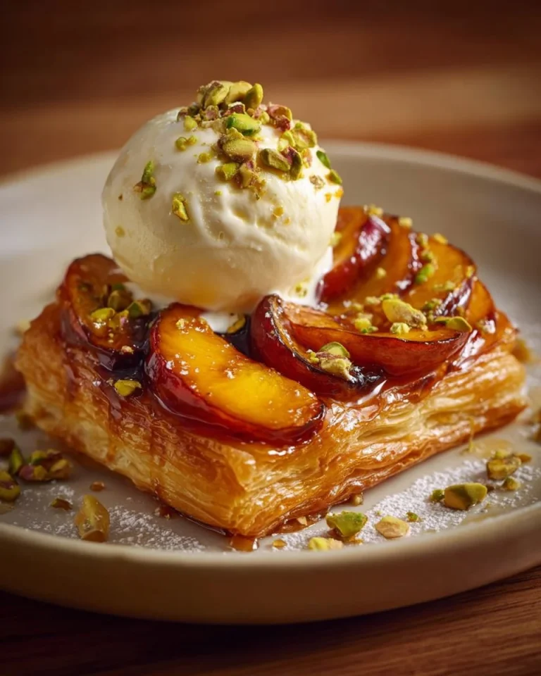 Crowned Puff Pastry Wreath with Burrata, Grilled Peaches, and Pistachios