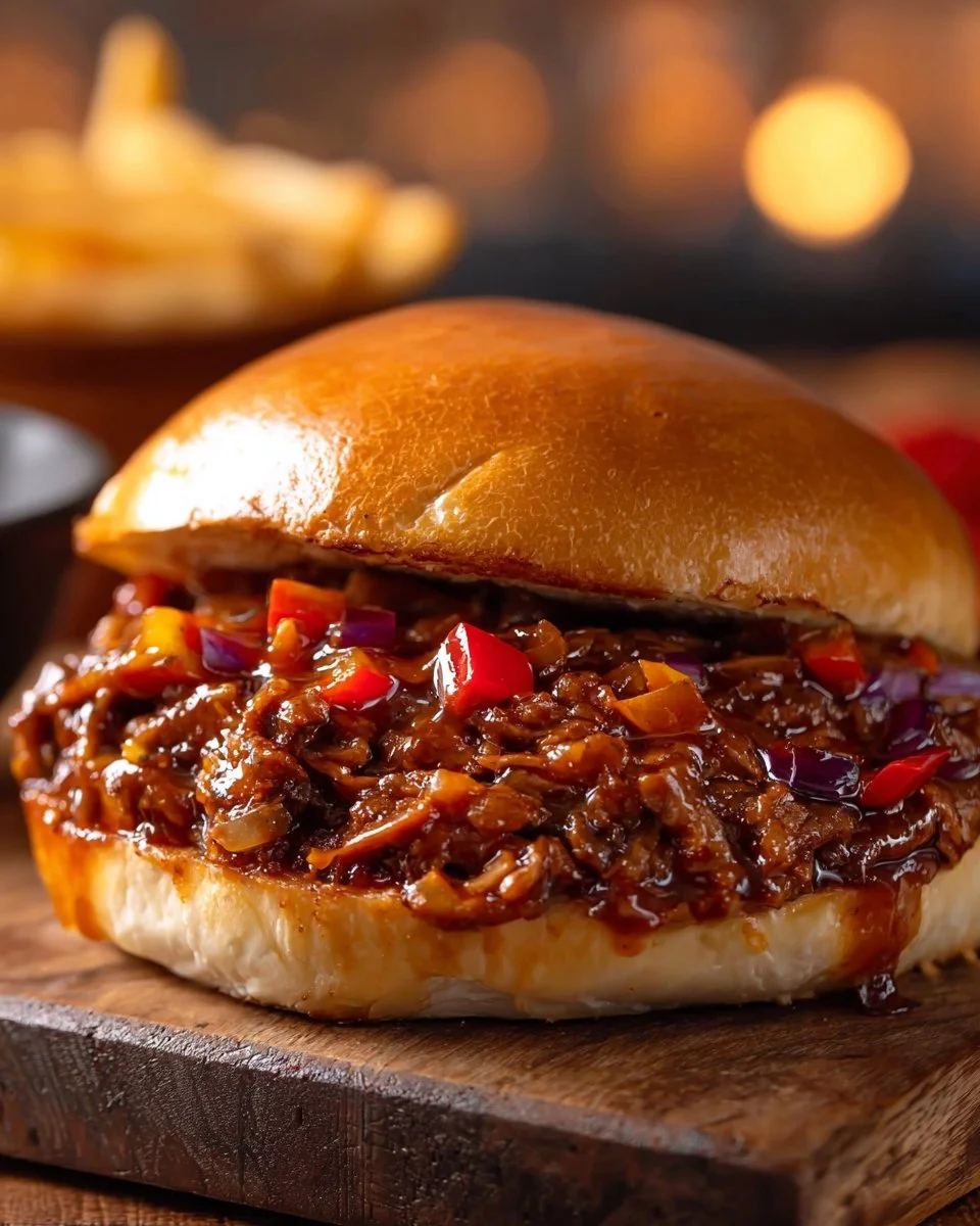 Delicious Dr. Pepper BBQ Sloppy Joes served on a plate with toppings.